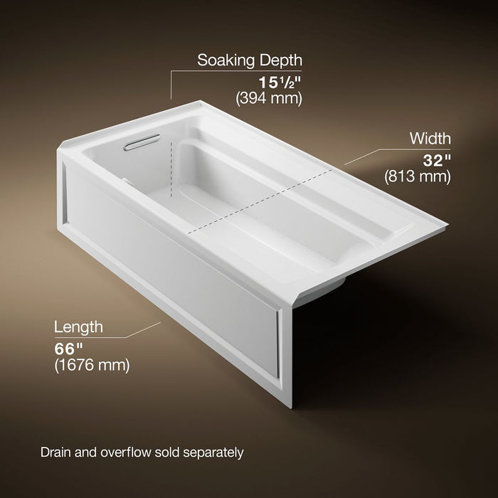 KOHLER Archer 72" x 36" alcove Heated BubbleMassage air bath, left drain