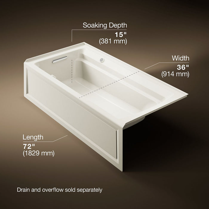 KOHLER K-1124-GHLAW Archer 72" x 36" alcove Heated BubbleMassage air bath with Bask heated surface, left drain, biscuit -...