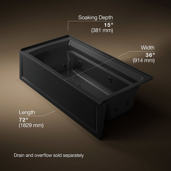 KOHLER Archer 72" x 36" alcove whirlpool bath, right drain