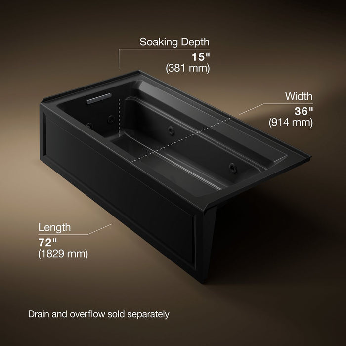 KOHLER Archer 72" x 36" alcove whirlpool bath with alcove, left drain