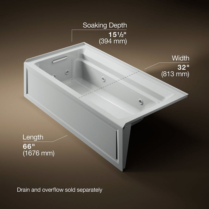 KOHLER Archer 72" x 36" alcove whirlpool bath with alcove, left drain