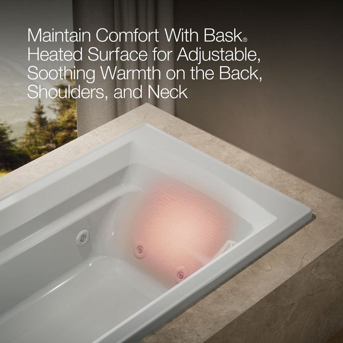 KOHLER Archer 72" x 36" drop-in whirlpool bath with Bask heated surface