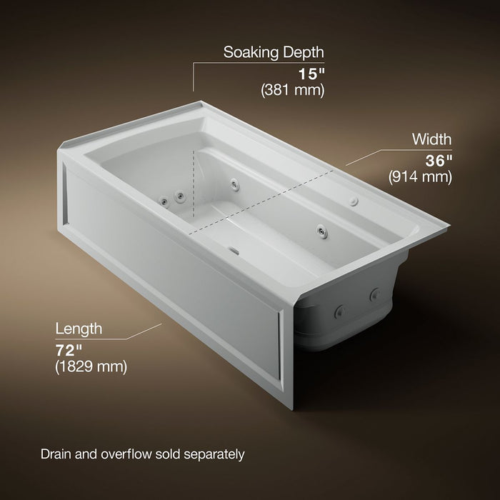 KOHLER K-1124-XGHRA Archer 72" x 36" alcove Heated BubbleMassage air bath and whirlpool, right drain, ice grey - view 4