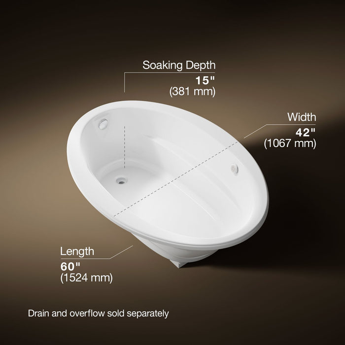 KOHLER K-1162-S1 Sunward 60" x 42" drop-in whirlpool bath