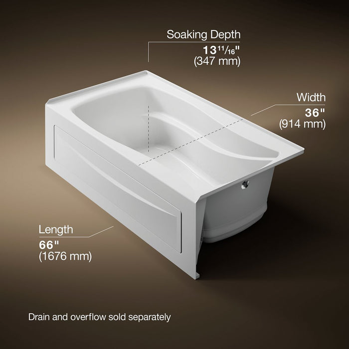 Kohler Mariposa 66" x 36" alcove Heated BubbleMassage air bath, right drain