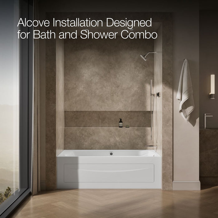 KOHLER K-1224-GHRAW Mariposa 66" x 36" alcove Heated BubbleMassage air bath with Bask heated surface, right drain, white...