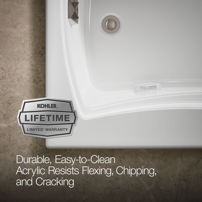 KOHLER K-1224-HB Mariposa 66" x 35-7/8" drop-in heated whirlpool bath, white - view 5