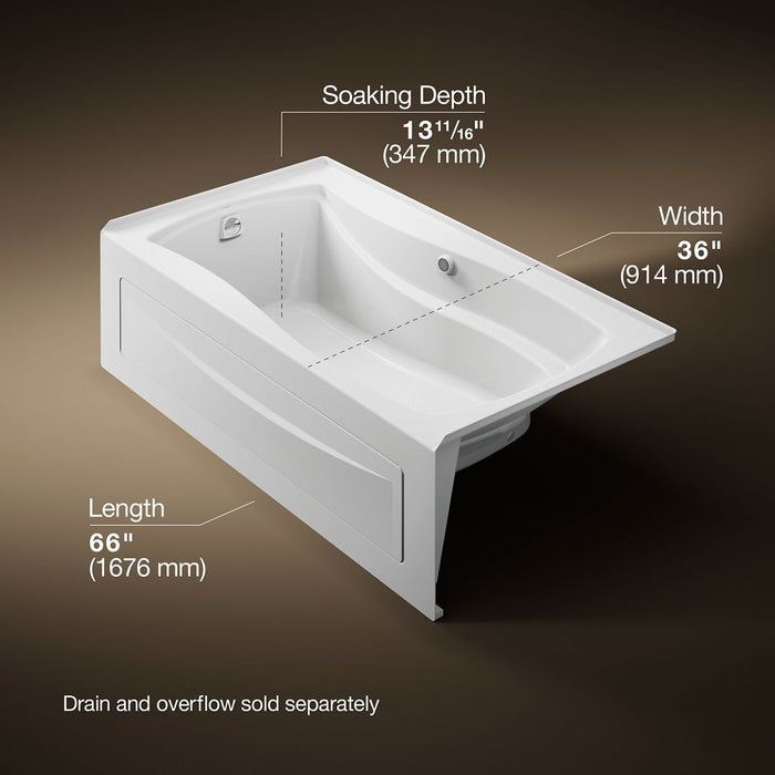 KOHLER K-1224-LA Mariposa 66" x 36" alcove whirlpool with alcove, left drain, white - view 5