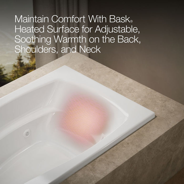 KOHLER K-1224-W1 Mariposa 66" x 35-7/8" drop-in whirlpool bath with Bask heated surface and end drain, white - view 4