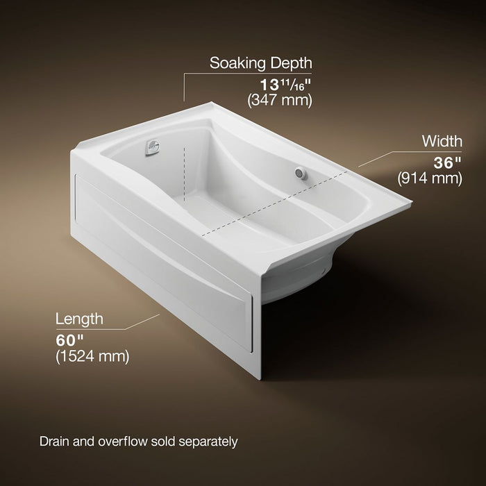 KOHLER K-1239-GHLAW Mariposa 60" x 36" alcove Heated BubbleMassage air bath with Bask heated surface, left drain, white -...