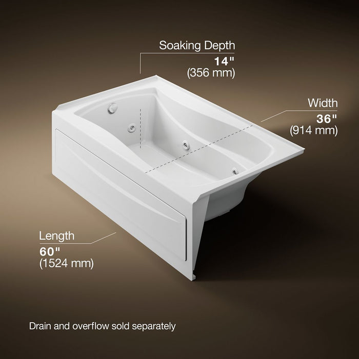 KOHLER K-1239-HL Mariposa 60" x 36" alcove heated whirlpool, left drain, white - view 5