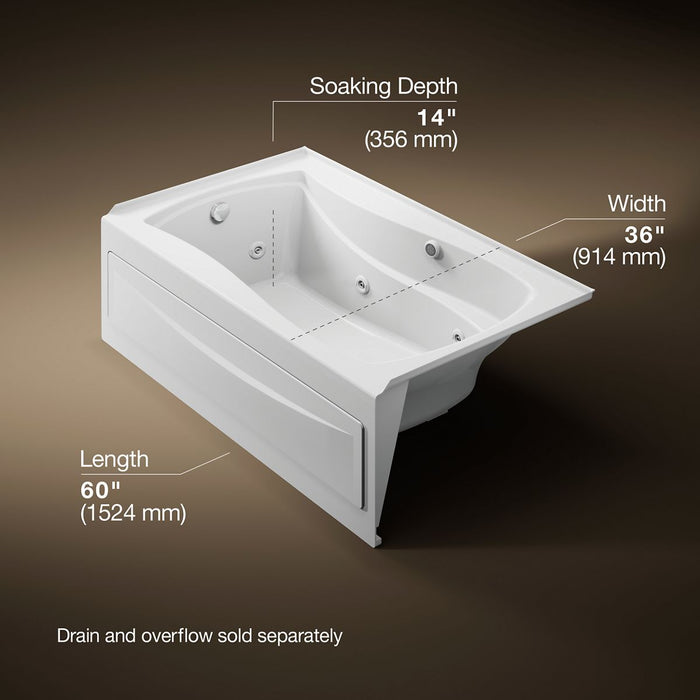 KOHLER K-1239-LA Mariposa 60" x 36" alcove whirlpool, left drain, white - view 4