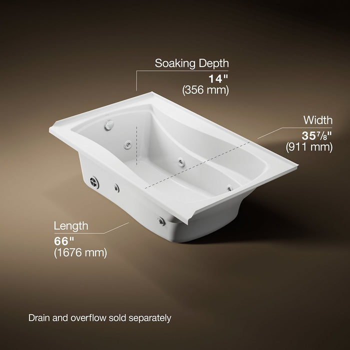 KOHLER K-1239-LH Mariposa 60" x 36" alcove heated whirlpool, left drain and heater, white - view 5
