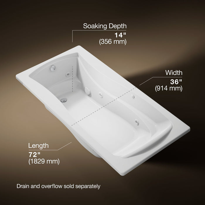 KOHLER K-1257-CB Mariposa 72" x 36" drop-in whirlpool bath