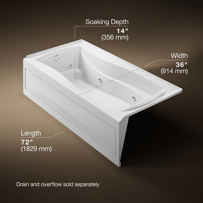 KOHLER K-1257-HL Mariposa 72" x 36" alcove whirlpool bath, left drain, white - view 5