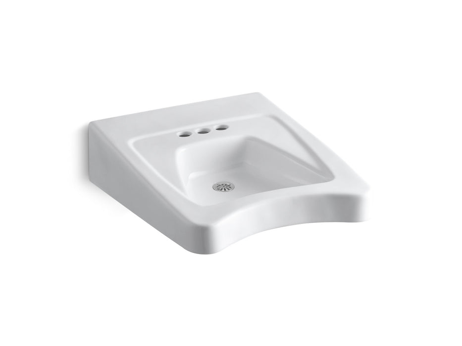 KOHLER K-12636 Morningside 20" x 27" Mounted/concealed Arm Carrier Wheelchair Bathroom Sink with 4" Centerset Faucet Holes in White