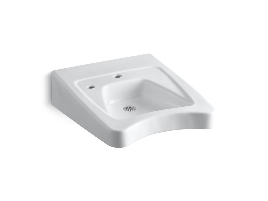 KOHLER Morningside 20" x 27" wall-mount/concealed arm carrier wheelchair bathroom sink with single faucet hole and left-hand soap dispenser hole