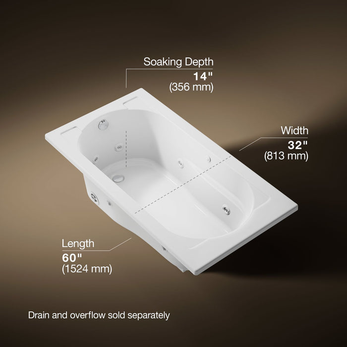 KOHLER K-1357 Devonshire 60" x 32" drop-in whirlpool bath