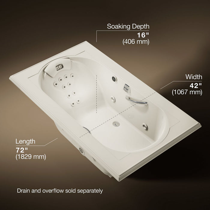 KOHLER K-1418-M Memoirs 72" x 42" drop-in heated whirlpool bath, biscuit - view 5