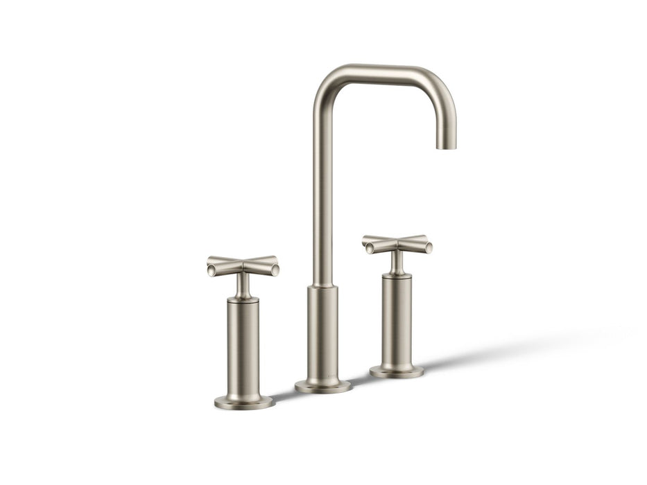 KOHLER K-14408-3 Purist Widespread bathroom sink faucet with Cross handles, 1.2 gpm, vibrant brushed nickel