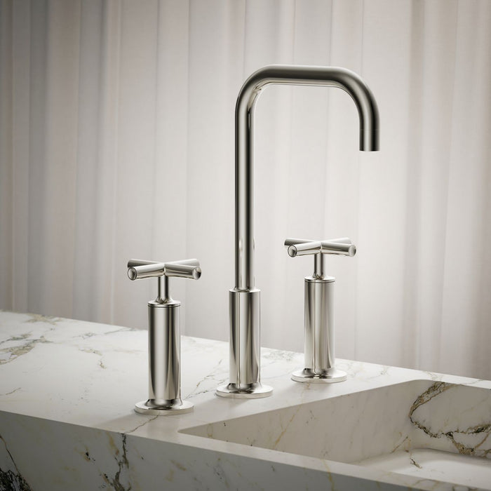 KOHLER K-14408-3 Purist Widespread bathroom sink faucet with Cross handles, 1.2 gpm
