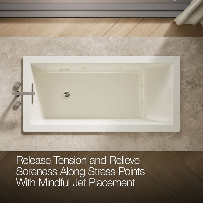 KOHLER K-1822-JH Underscore 66" x 32" drop-in heated whirlpool bath, biscuit - view 5