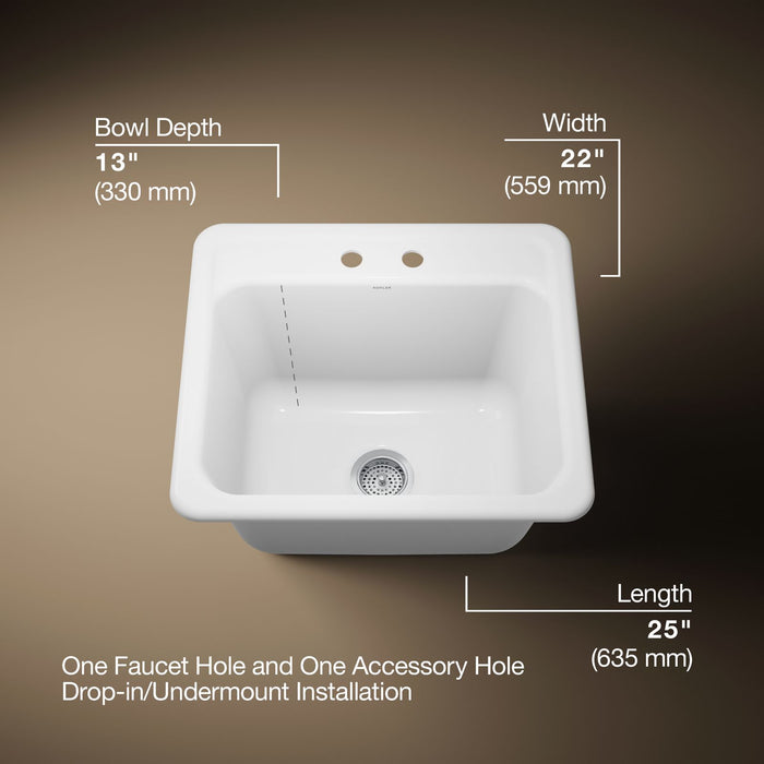 KOHLER K-19017-2 Glen Falls 25" top-/undermount single-bowl utility sink