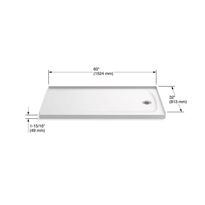 KOHLER K-1936 Ballast 60" x 32" Alcove Shower Base, Right Drain