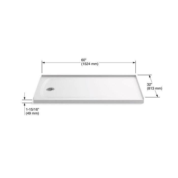 KOHLER K-1937 Ballast 60" x 32" Alcove Shower Base, Left Drain