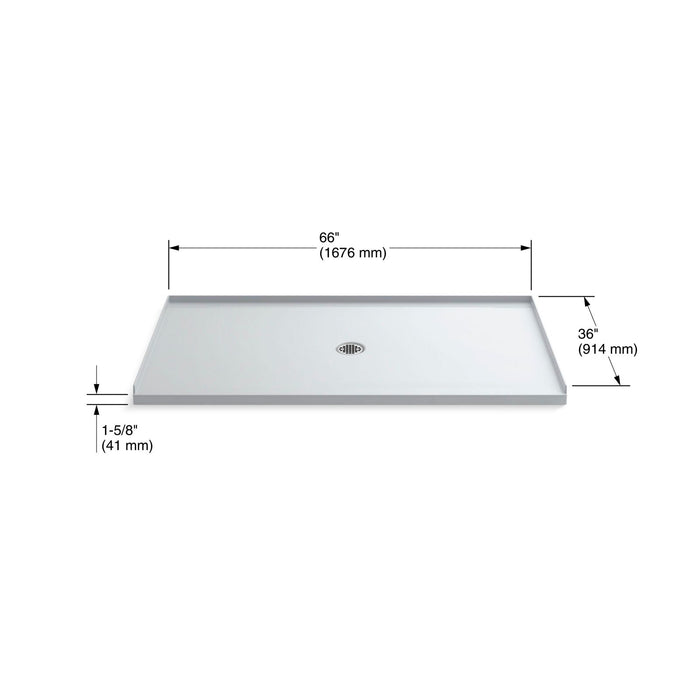 KOHLER K-1938 Ballast 66" x 36" Alcove Shower Base, Center Drain