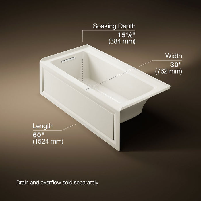 KOHLER K-1947-GHLA Archer 60" x 30" alcove Heated BubbleMassage air bath, left drain, biscuit - view 5