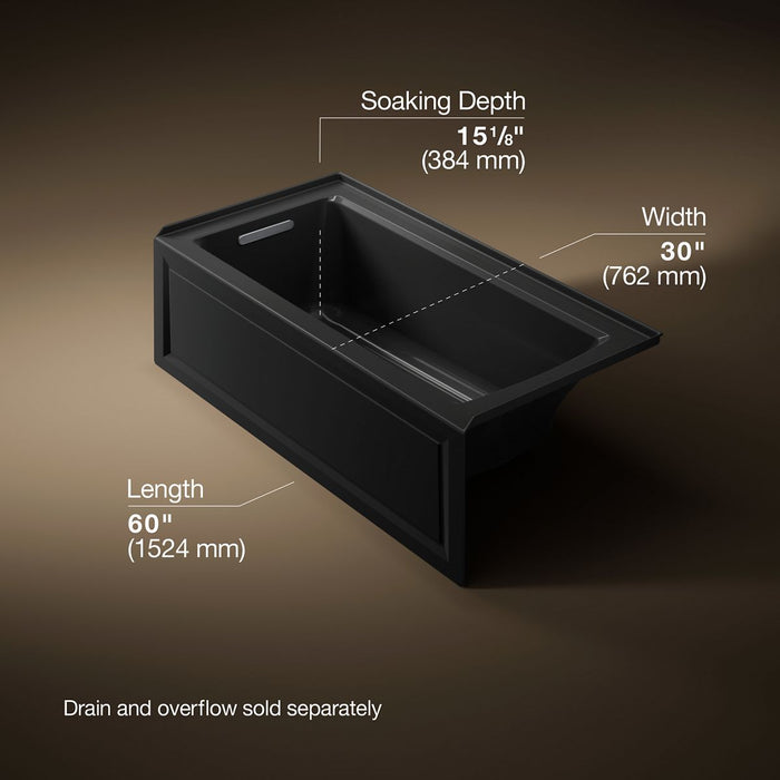 KOHLER Archer 60" x 30" alcove Heated BubbleMassage air bath, left drain