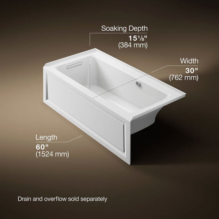 KOHLER K-1947-GHLAW Archer 60" x 30" integral apron Heated BubbleMassage air bath with Bask heated surface and left-hand...