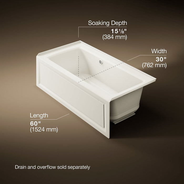 KOHLER K-1947-GHRAW Archer 60" x 30" alcove Heated BubbleMassage air bath with Bask heated surface, right drain, biscuit...