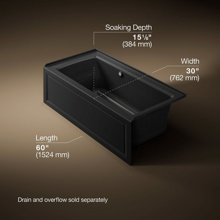 KOHLER Archer 60" x 30" alcove Heated BubbleMassage air bath with Bask heated surface, right drain