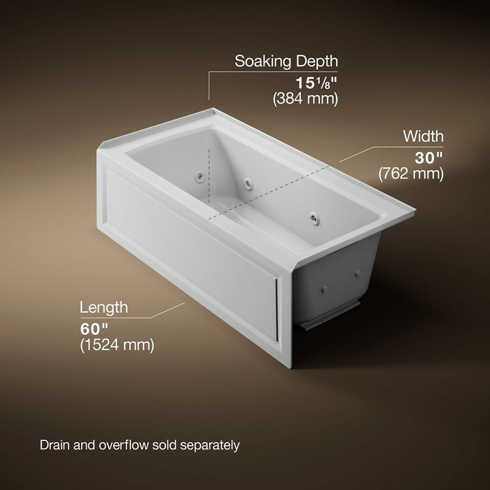 KOHLER K-1947-HRA Archer 60" x 30" alcove heated whirlpool bath, right drain, ice grey - view 5