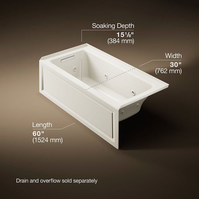 KOHLER K-1947-LA Archer 60" x 30" alcove whirlpool bath, left drain, biscuit - view 5