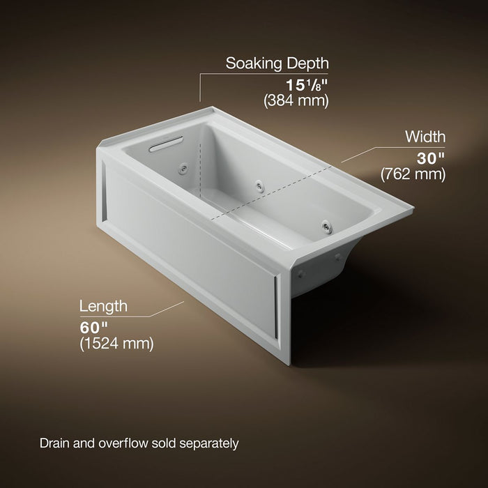 KOHLER Archer 60" x 30" alcove whirlpool bath, left drain