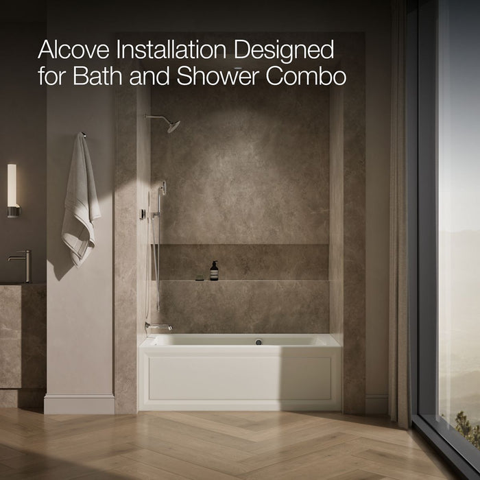 KOHLER K-1947-LAW Archer 60" x 30" alcove whirlpool bath with Bask heated surface, left drain, biscuit - view 2