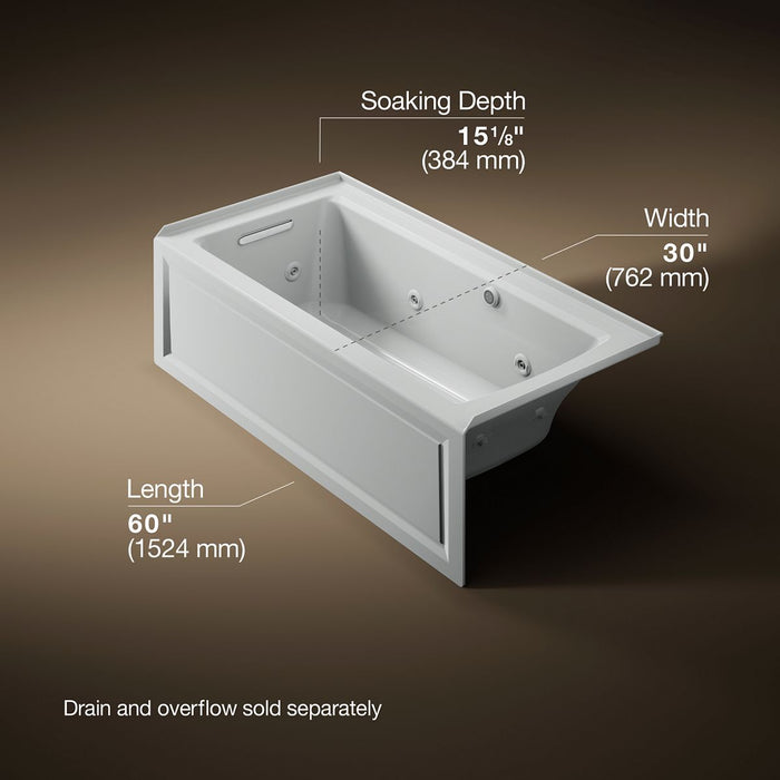KOHLER K-1947-LAW Archer 60" x 30" alcove whirlpool bath with Bask heated surface, left drain, ice grey - view 5
