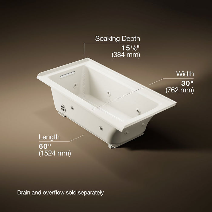 KOHLER K-1947-LH Archer 60" x 30" alcove heated whirlpool bath, left drain