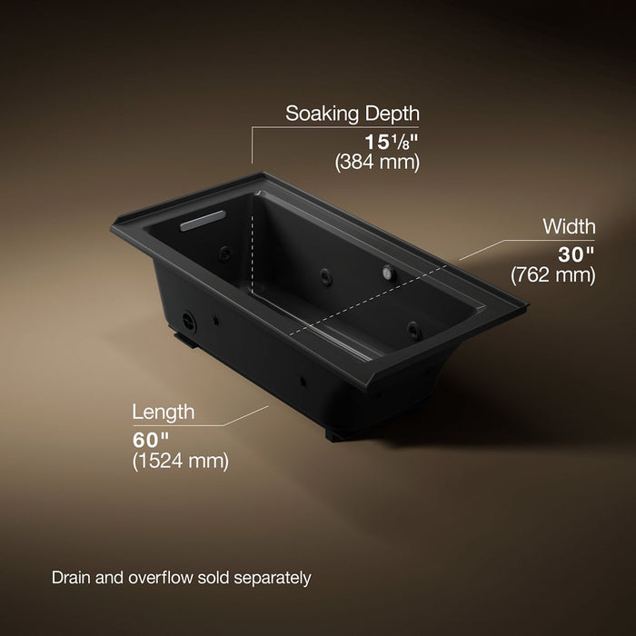 KOHLER K-1947-LW Archer 60" x 30" alcove whirlpool bath with Bask heated surface, left drain