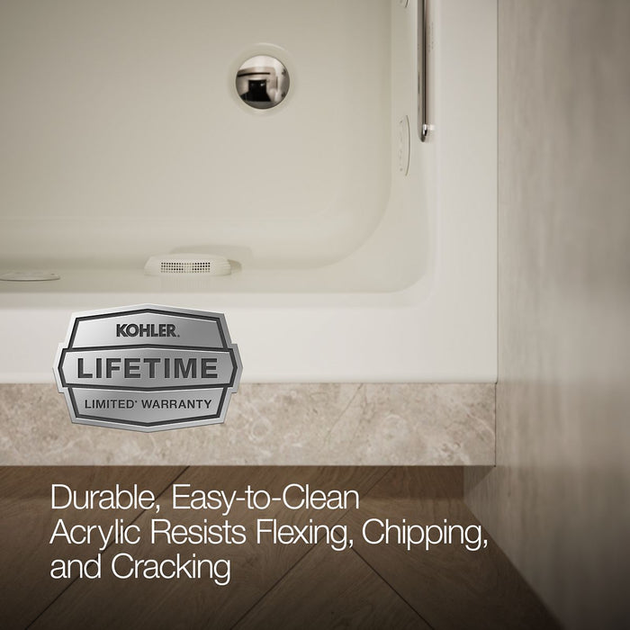KOHLER K-1947-RW Archer 60" x 30" alcove whirlpool bath with Bask heated surface, right drain, biscuit - view 4