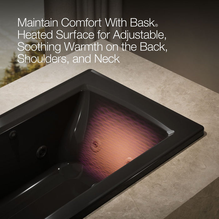KOHLER K-1947-W1 Archer 60" x 30" drop-in whirlpool bath with Bask heated surface, black black - view 5