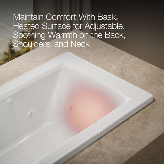 KOHLER K-1947-W1 Archer 60" x 30" drop-in whirlpool bath with Bask heated surface, white - view 5