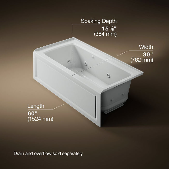 KOHLER K-1947-XGHRA Archer 60" x 30" alcove Heated BubbleMassage air bath and whirlpool, right drain, ice grey - view 5