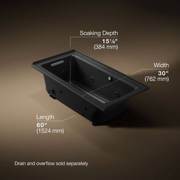 KOHLER K-1947-XHGHL Archer 60" x 30" alcove Heated BubbleMassage air bath and whirlpool, left drain, black black - view 5