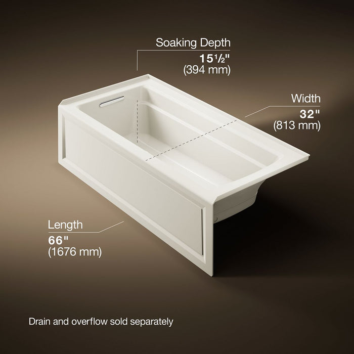 KOHLER K-1949-GHLA Archer 66" x 32" alcove Heated BubbleMassage air bath, left drain, biscuit - view 5