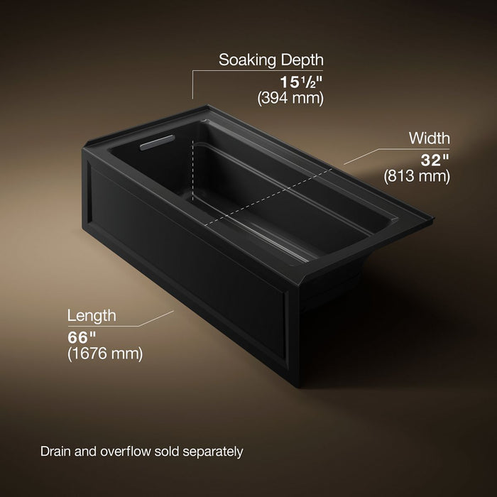 KOHLER Archer 66" x 32" alcove Heated BubbleMassage air bath, left drain