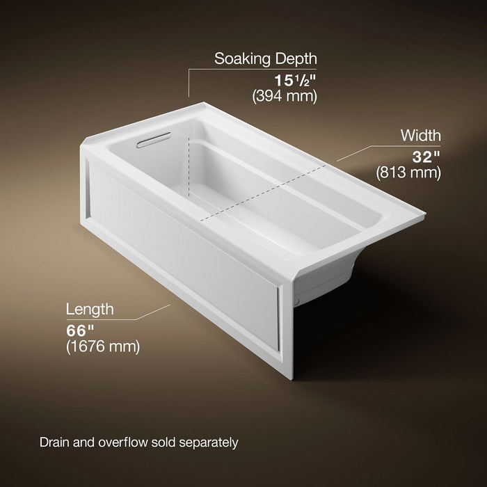 KOHLER Archer 66" x 32" alcove Heated BubbleMassage air bath, left drain